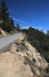 Typical drop offs with no guard rails on road that travels mountain ridge overlooking Santa Barbara 