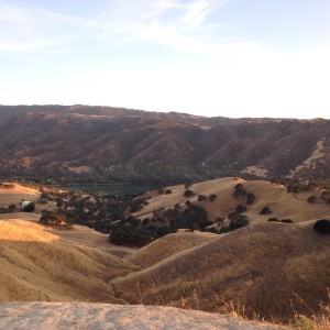 View of lake Del Valle from top of foothill