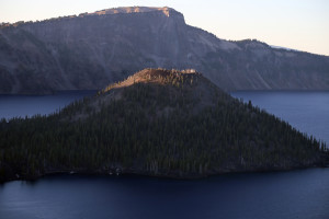 Crater Lake Island at Sunset Highlighting Primary Vent