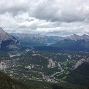 View of Banff from Mt Sulfur. Hiked 5.5 km, up 655 km in elevation. Took tram down from here
